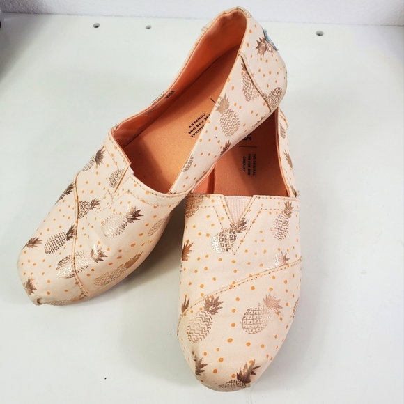 Toms Shoes - TOMS Pineapple Polka Dot Metallic Rose Gold Canvas Slip-On Alpargata Shoes 8